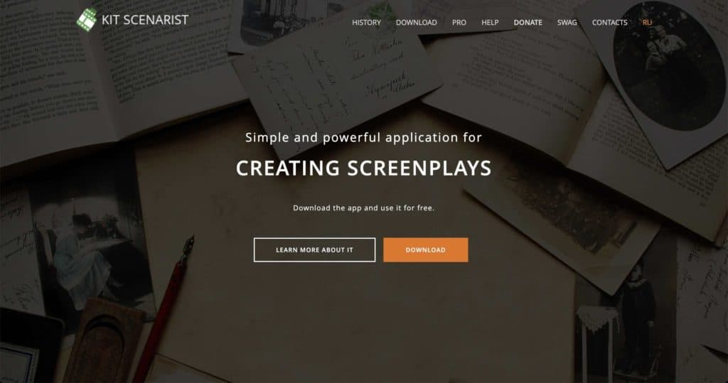 Screenshot of Kit Scenarist homepage