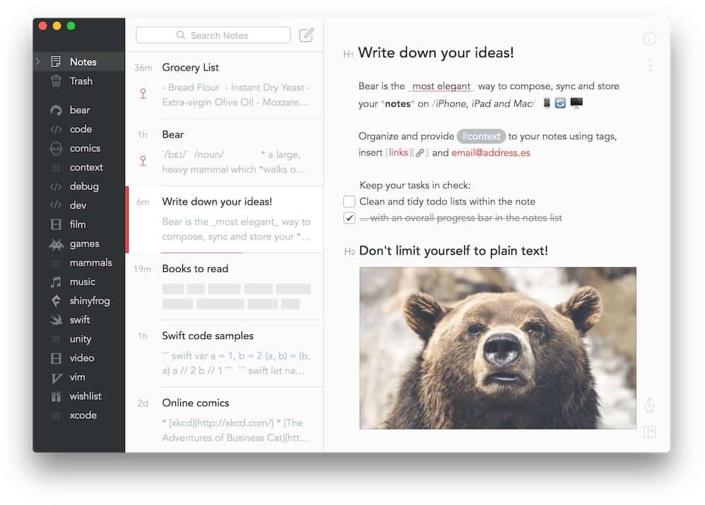 Bear writing app screenshot