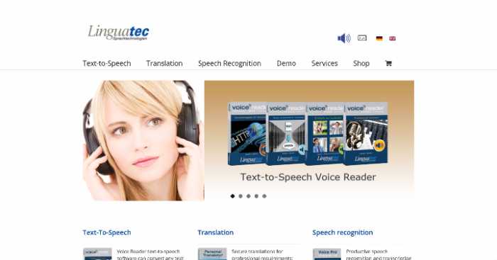 Screenshot of Linguatec Voice Reader best text to speech homepage