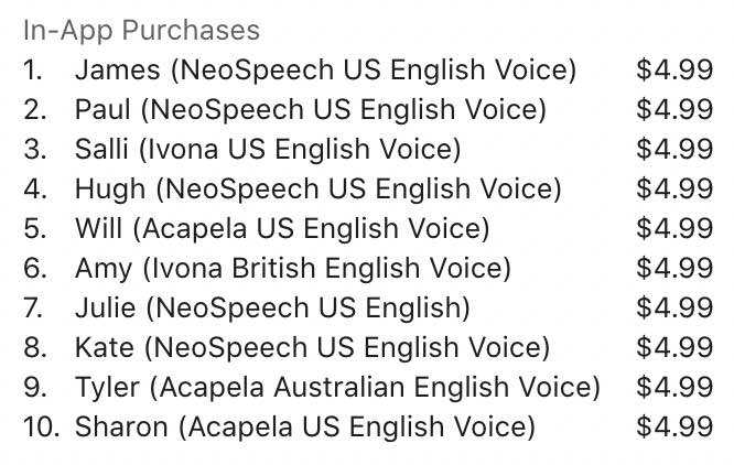 Screenshot of Voice Dream Reader in-app pricing