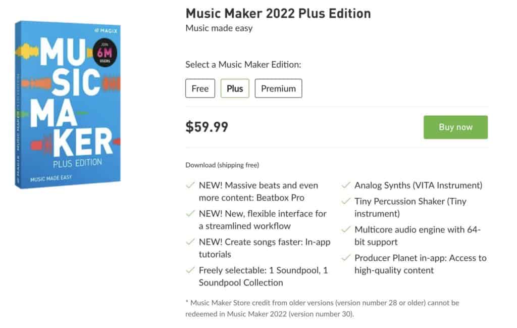Magix Music Maker pricing screenshot