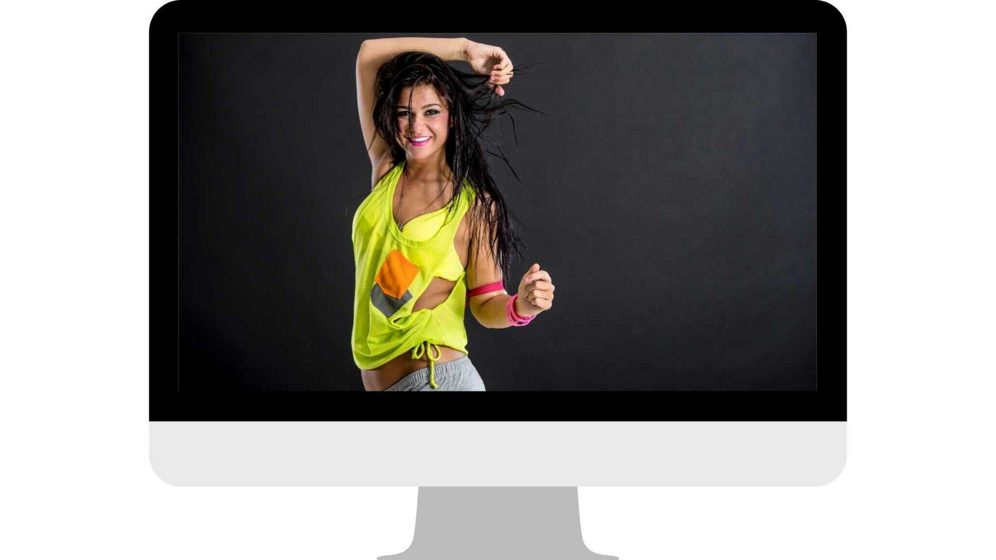 A woman teaching an online dancing course