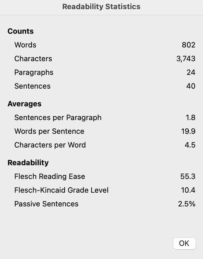 Microsoft Word Readability Assessment Readability Statistics