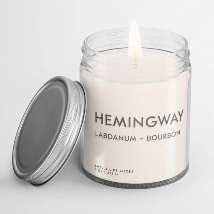 Hemingway candle gift for book lovers