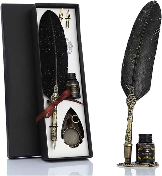 Retro feather pen set gift idea